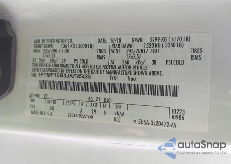 2018 Ford F-150 Xl from USA, damaged, VIN 1FTMF1CB3JKF95435